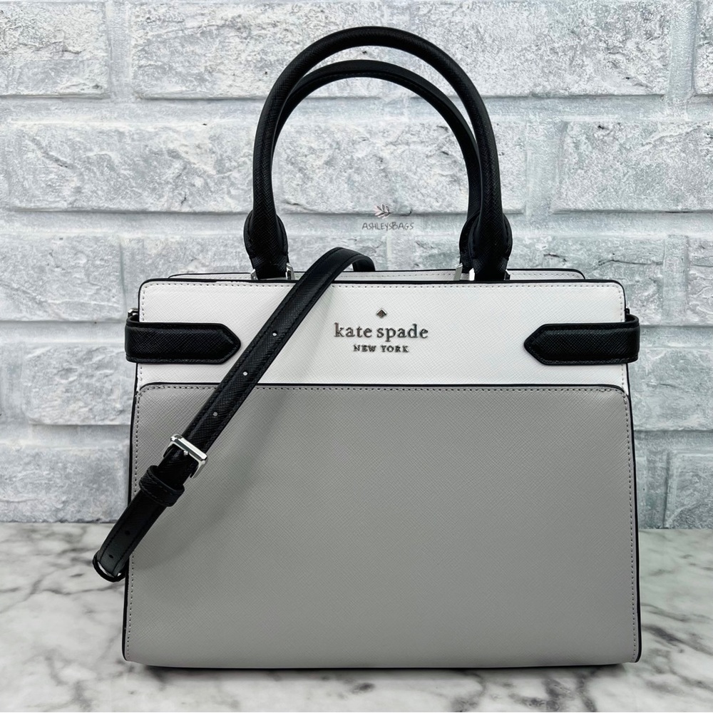 Kate Spade Staci Colorblock Medium Satchel Crossbody In Nimbus Grey